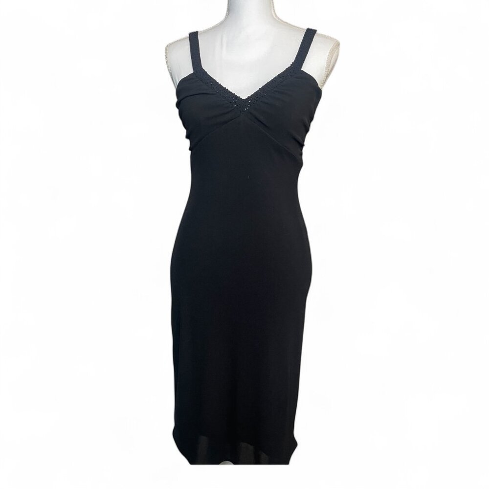 ♡ Laundry Shelli Segal Black Beaded Holiday Cocktail Party V-Neck Dress Size 2 ♡